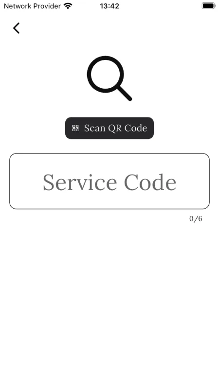 The Ditiro app's code entry screen, with a Scan QR Code button and a six-digit Service Code field.
